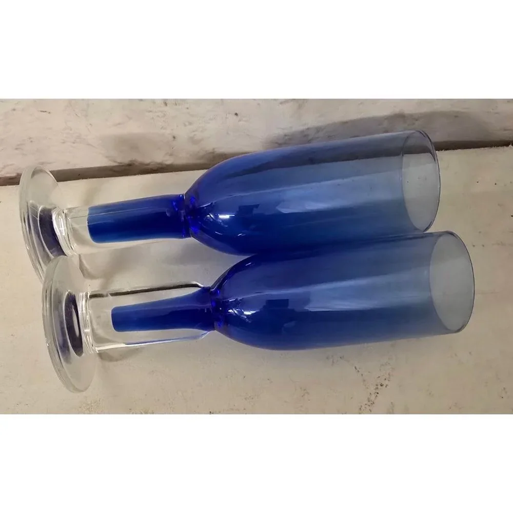 Pair of Bormioli Rocco Into The Blue Italian Art Glass Champagne Flutes Glasses - Picture 3 of 5